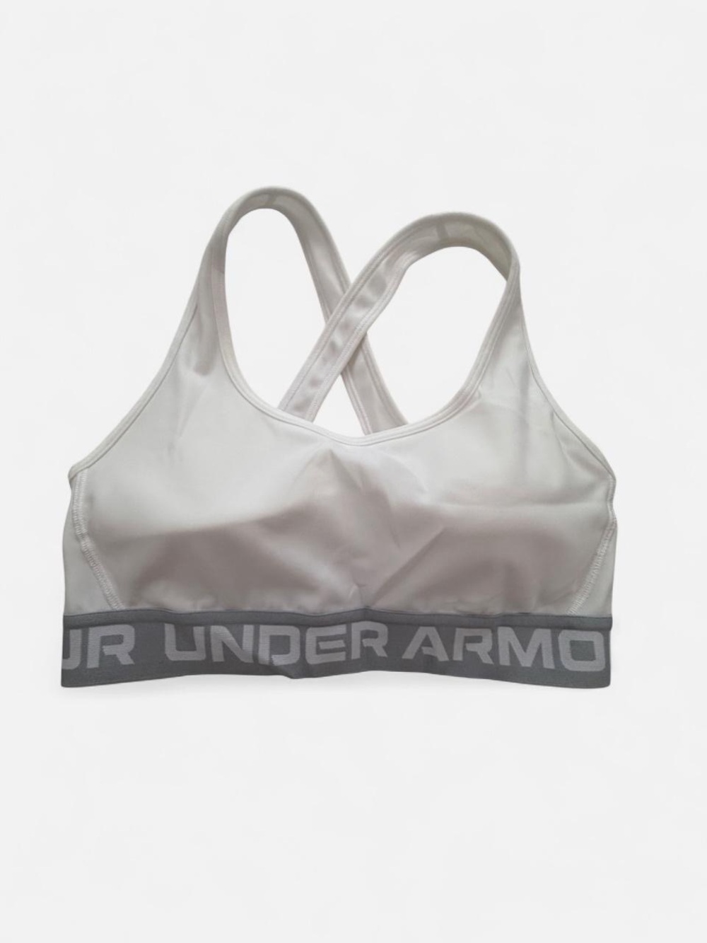 Under Armour White Cross-Back Sports Bra with Gray Logo Band